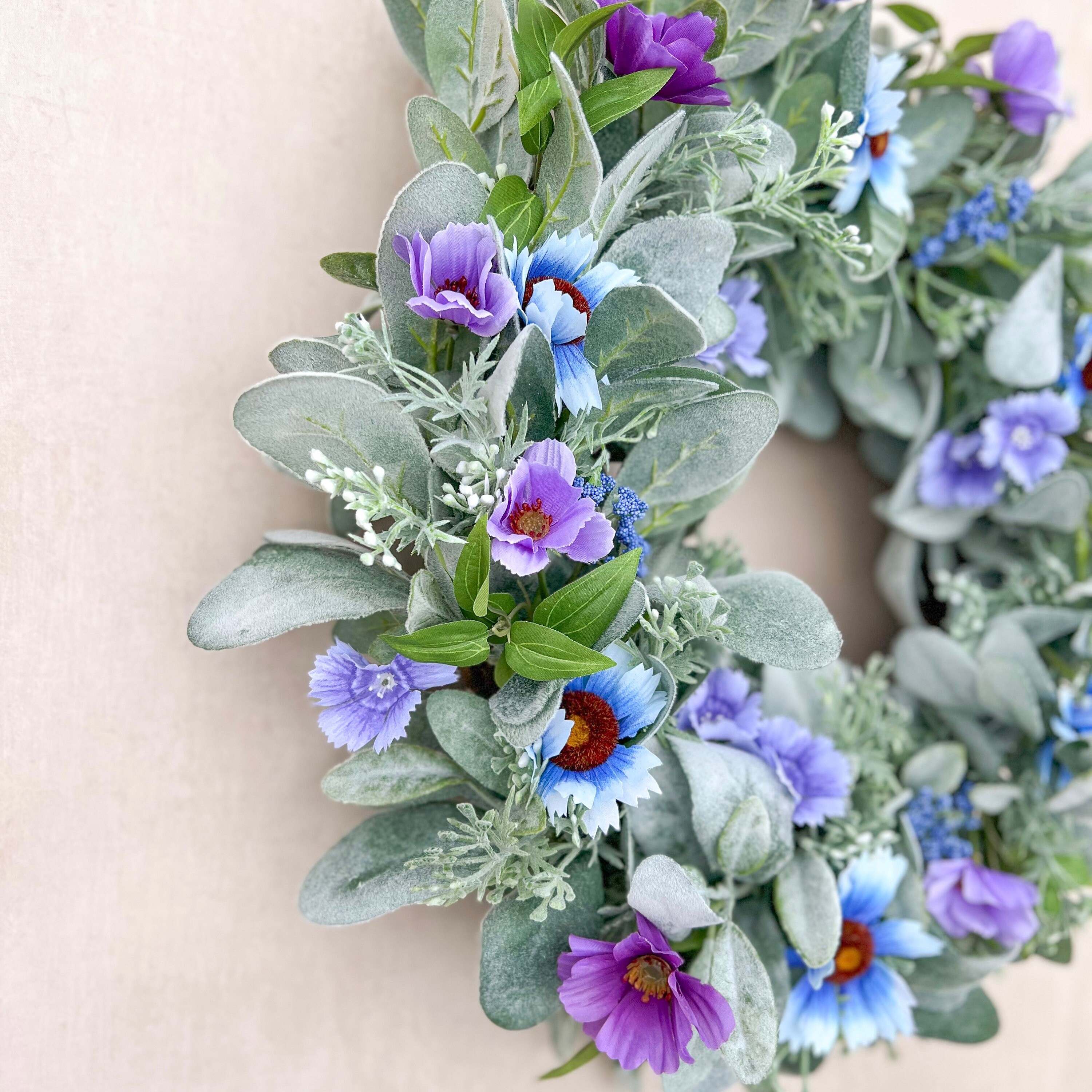 Wildflower Spring Lambs Ear Wreath for Front Door With Cosmos Summer ...