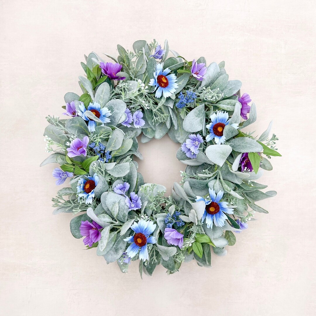 Wildflower Spring Lambs Ear Wreath for Front Door With Cosmos Summer ...