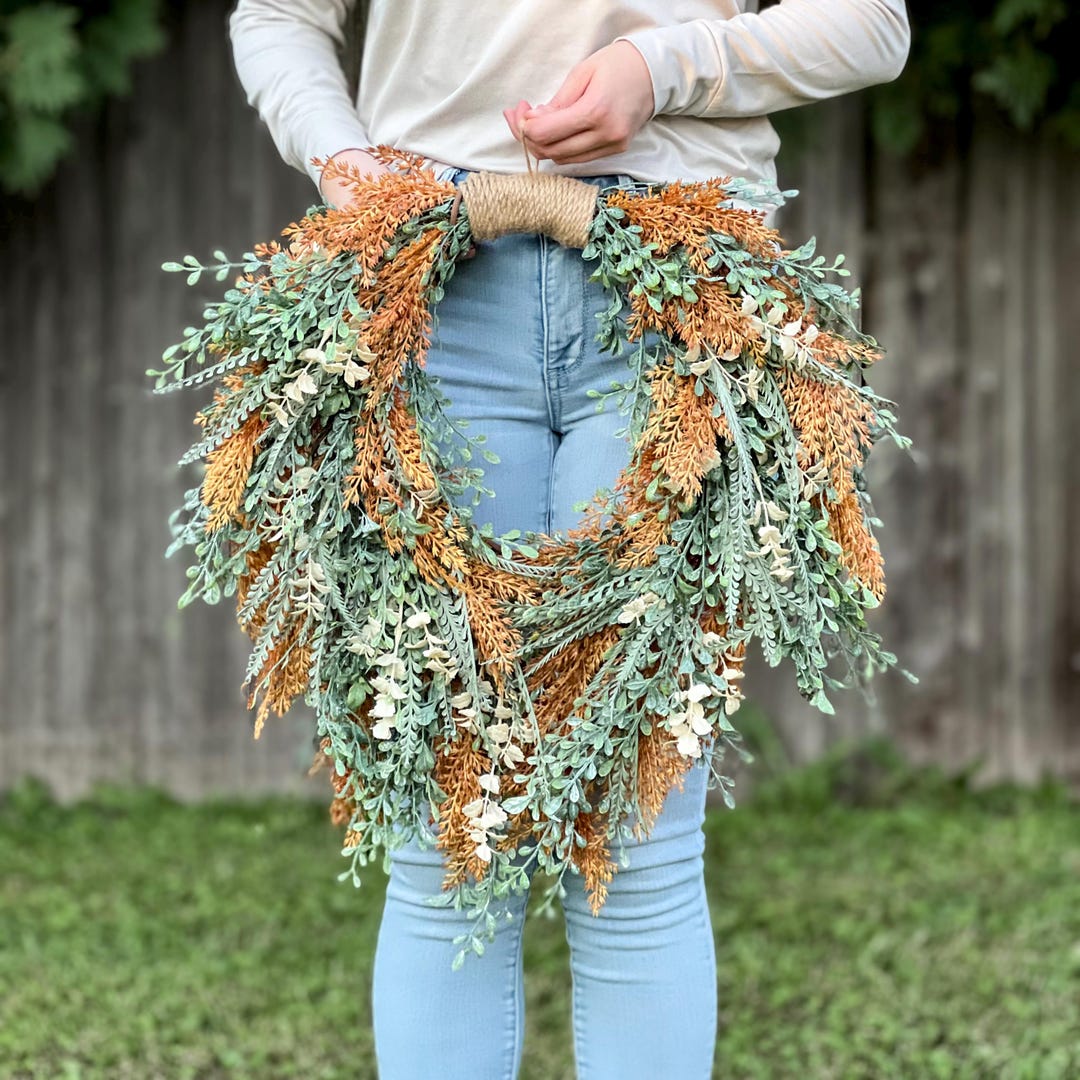 Fall Rustic Boxwood Wreath for Front Door With Fall Foliage | Fall ...