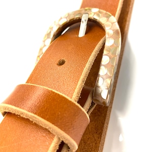Handcrafted Tan Leather Belt: Italian Buckle, Made in Canada