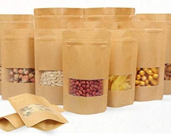 5 SIZES 50pc ADMarket Kraft Zipper Seal Stand Up Food Bags Resealable Pouches with tear Notch and Matte Window