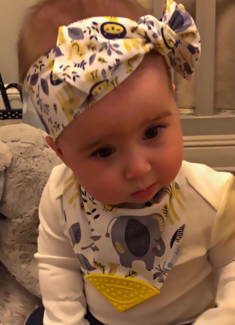 Baby Bandana Bib with Teether and Matching HeadbandBow Gift Set