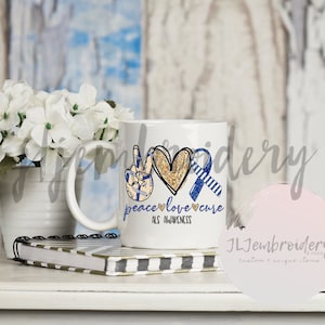 Peace love cure ALS awareness coffee mug/ Lou Gehrig &#39;s disease/