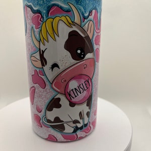 Kids sippy tumbler personalized with name. Cute cow design on a Tumbler/ cup for kids