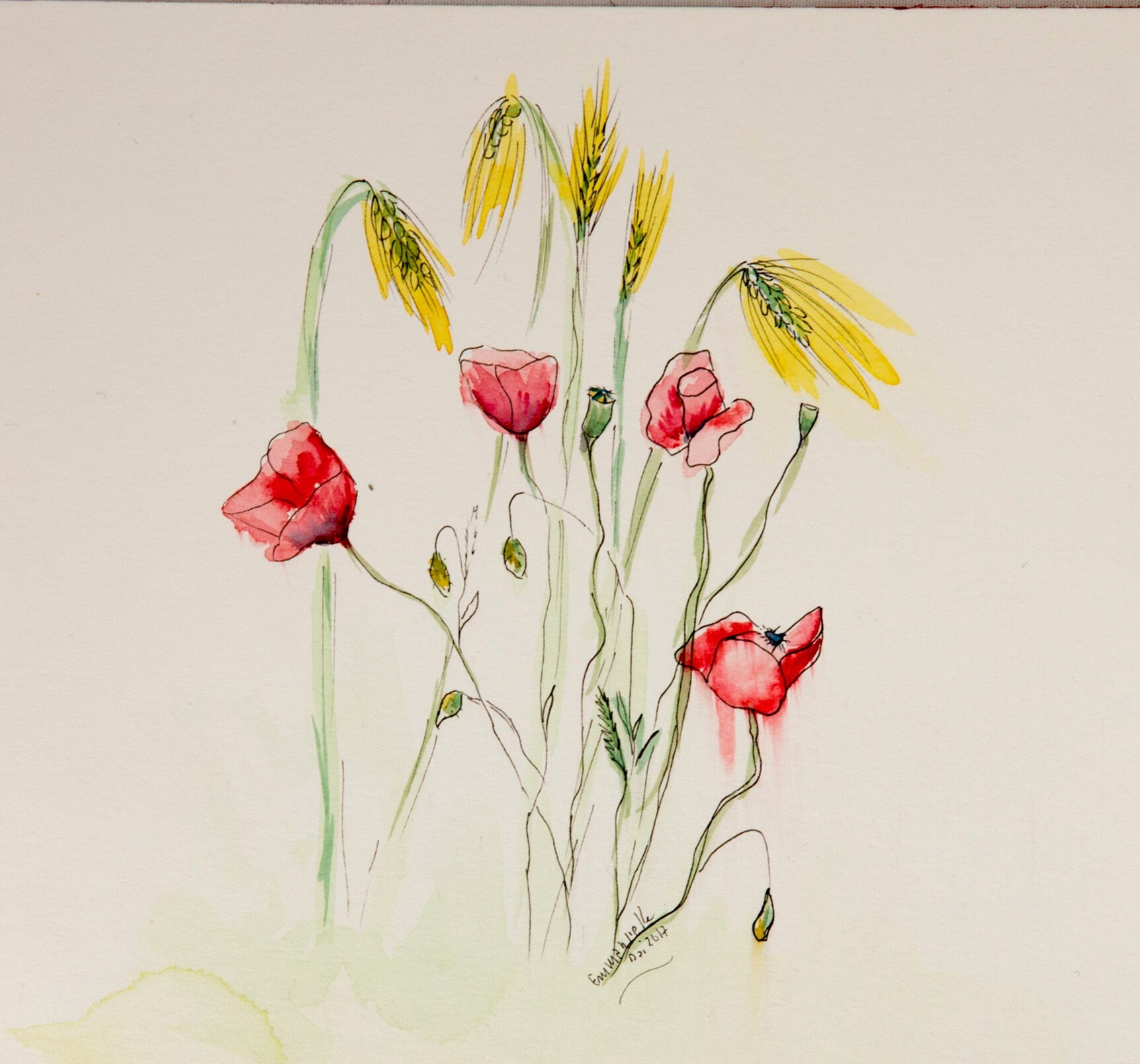 Peinture Aquarelle Fait Main Décoration Épis de Blé