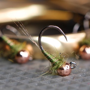 BWO Nymph Blue Winged Olive Trout Fly Fishing Flies for Trout Tungsten Bead Euro Nymph Jig Pack of 3