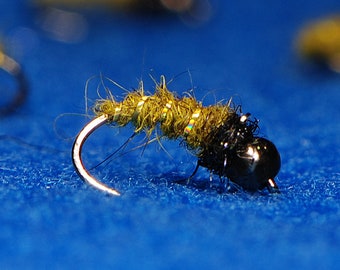Caddis Larva Green Rock Worm Trout Fly Fishing Flies for Trout Tungsten Bead Euro Nymph Jig Pack of 3