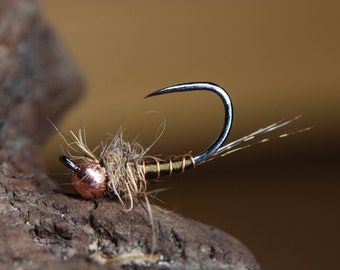 Thread Body Nymph Olive with Copper Trout Fly Fishing Flies for Trout Tungsten Bead Euro Nymph Jig Pack of 3