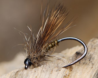 Deer Hair Caddis Biot Body Brown Olive Dry Fly for Trout Flies for Fly Fishing Flies for Trout with Barbless Hook Pack of 3