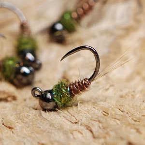 Pheasant Tail Olive Trout Fly Fishing Flies for Trout Tungsten Bead Euro Nymph Jig Pack of 3