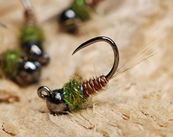 Pheasant Tail Olive Trout Fly Fishing Flies for Trout Tungsten Bead Euro Nymph Jig Pack of 3