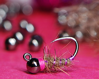 Sexy Walts Worm Purple Trout Fly Fishing Flies for Trout Tungsten Bead Euro Nymph Jig Pack of 3