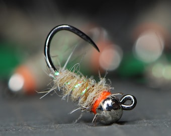 Sexy Walts Worm Natural Trout Fly Fishing Flies for Trout Tungsten Bead Euro Nymph Jig Pack of 3