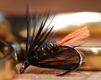 Black with Hot Orange Tail Soft Hackle Trout Flies for Fly Fishing Flies for Trout with Barbless Hook Pack of 3
