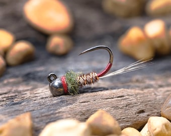 Red Tag Pheasant Tail Nymph Trout Fly Fishing Flies for Trout Tungsten Bead Euro Nymph Jig Pack of 3