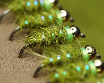 Sexy Walts Worm Olive Trout Fly Fishing Flies for Trout Tungsten Bead Euro Nymph Jig Pack of 3