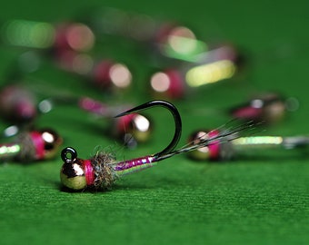 Euro Tinsel Nymph Trout Fly Fishing Flies for Trout Tungsten Bead Euro Nymph Jig Pack of 3