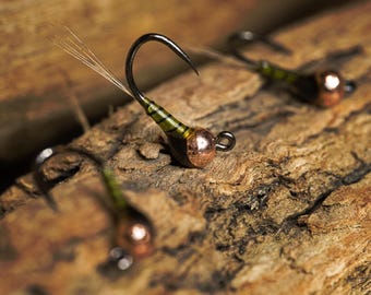 Olive Thread Body Perdigon Trout Fly Fishing Flies for Trout Tungsten Bead Euro Nymph Jig Pack of 3
