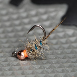 Squirrel Hot Collar Jig Nymph Blue Rib Trout Fly Fishing Flies for Trout Tungsten Bead Euro Nymph Jig Pack of 3