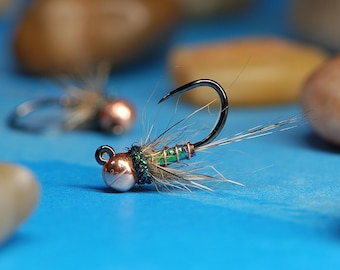 Peacock Mylar and Fox Squirrel Jig Trout Flies for Fly Fishing Flies for Trout Tungsten Bead Euro Nymph Jig Pack of 3