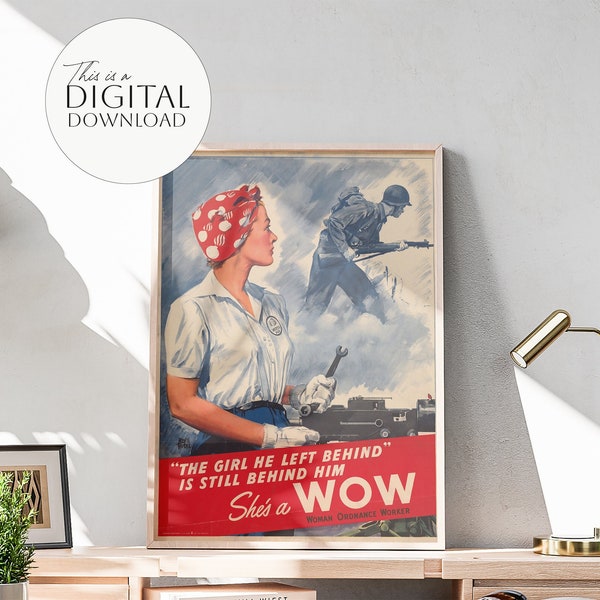 The girl he left behind is still behind him propaganda WWI Wall Art | First world war feminist PRINTABLE poster, 3 sizes digital download