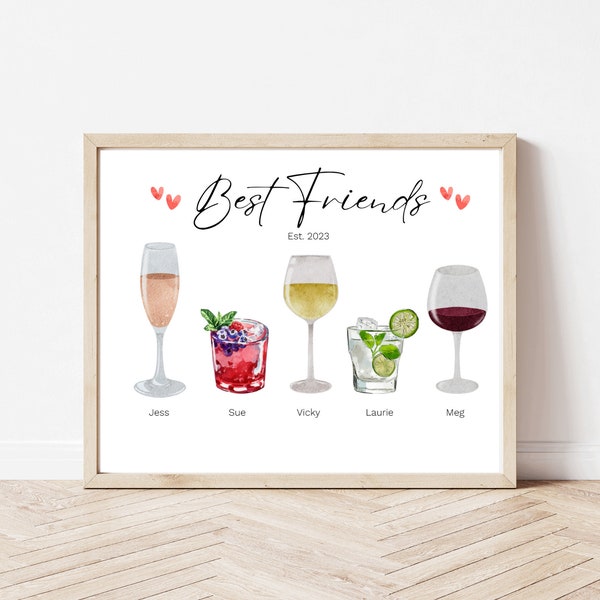 Personalized Cocktail Best Friend Wall Art | Best Friend Drink Wall Art | Personalized Drink Printable | Custom Cocktail-Drink Art