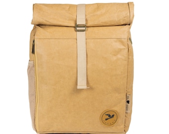 Papero backpack WELL-THOUGHT-OUT washable Kraft paper | Rolltop light, waterproof sustainable laptop compartment 20-26 L women & men