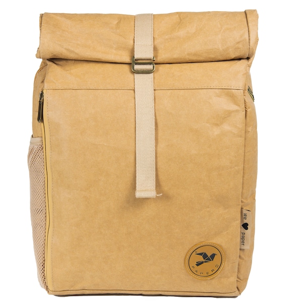 Papero backpack WELL-THOUGHT-OUT washable Kraft paper | Rolltop light, waterproof sustainable laptop compartment 20-26 L women & men