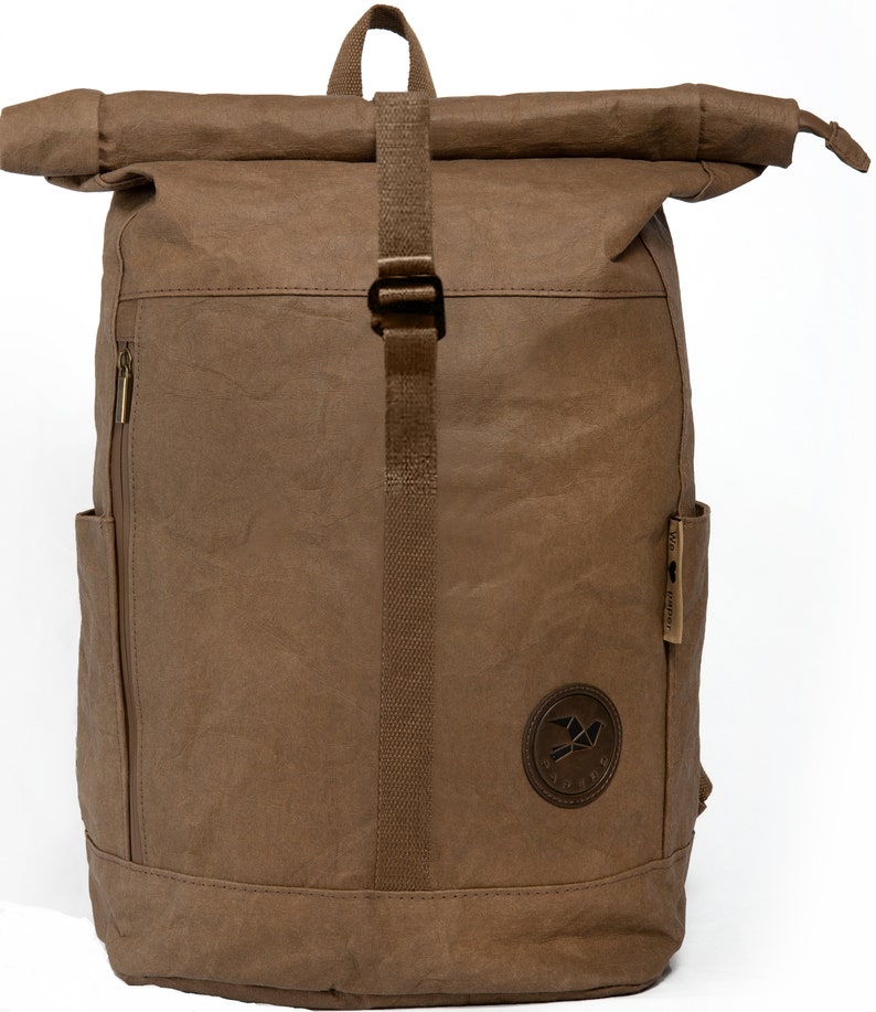 Paper Yeti Backpack PAPERO, Lightweight, Sturdy, Waterproof Leather, Urban Style, Laptop, Ultraminimalistically Recyclable Brown