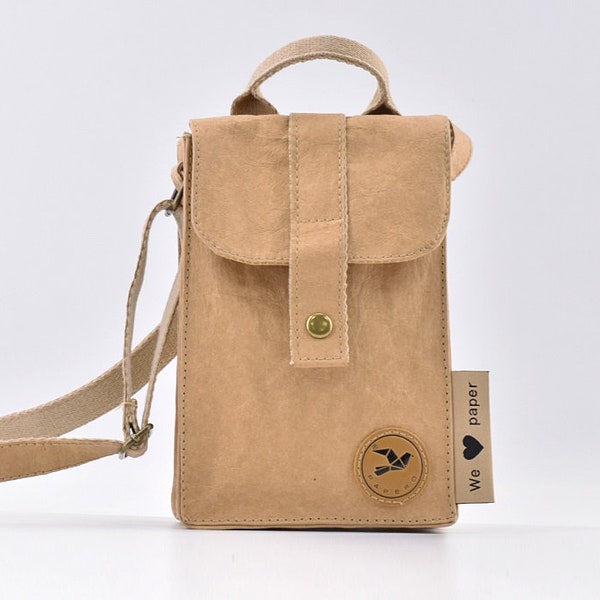 PAPERO Handtasche aus Papier Damen Umhängetasche , kleine Handtasche für Handy reißfest, wasserfest, Handy, vegan, nachhaltig ist recycelbar