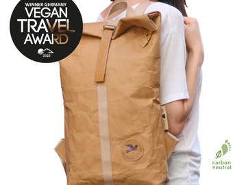 PAPERO Rucksack aus Kraft Papier 13-22L, Leicht, Robust, Wasserfest veganes Leder, nachhaltig,recycelbar mit Laptopfach Ultraminimalistisch