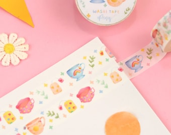 Positivi-TEA Washi Tape | Cute Illustrated Washi Tape | Decorative Masking Tape | Kawaii Pattern Washi Tape