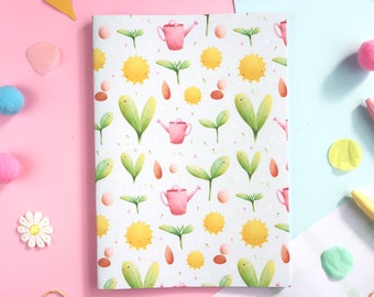 Gardening Handmade Pattern Notebook | Flower theme gardening gifts for woman, ruled pages notepad, eco friendly illustrated stationary