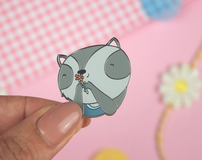 Rocky the Racoon Enamel Pin - Animal Themed Cute Handmade Pin - Nature inspired Lapel Badge Pin - Cute Animal enamel pin - Enamel Pin