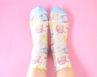 Tea Pots Socks | Cute Happy Fun Patterned Socks | Crazy Funky Summer socks | Polyester Awesome socks | Unisex Gift