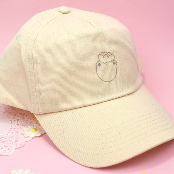 Froggy Cap - Beige You're Un-frog-gettable! - Unisex Cute Kawaii Cp - Cute Aesthetic Clothing - Funny Pun Apparel
