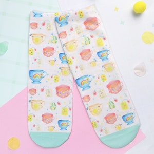 Positivi-TEA Socks Cute Happy Fun Patterned Socks Crazy Funky Summer socks Polyester Awesome socks Unisex Gift image 1