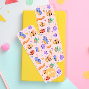 Lil Bugs bookmark, rounded cute kawaii bookmark, illustrated pattern bookmark, handmade paper stationery, cute characters inspired