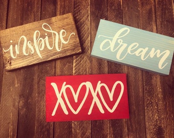 One word or short phrase sign | Small wood sign | Shelf sitter | Tiered tray sign | Choose your word or short phrase | Rustic
