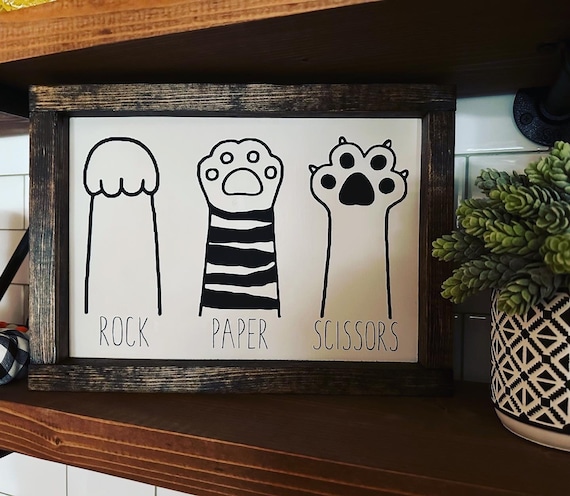 Rock paper scissors cat sign | Cat lady gift | Framed sign | Cat humor | Cat lover sign