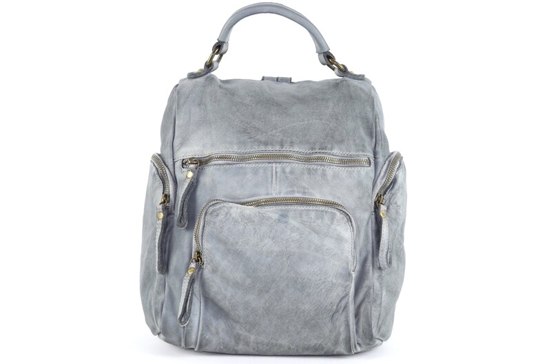 Gray Vintage Leather Backpack,Soft Leather Bag,Leather Bag Women,Women Backpack,Italian Leather Bag,Italian Leather Handbags