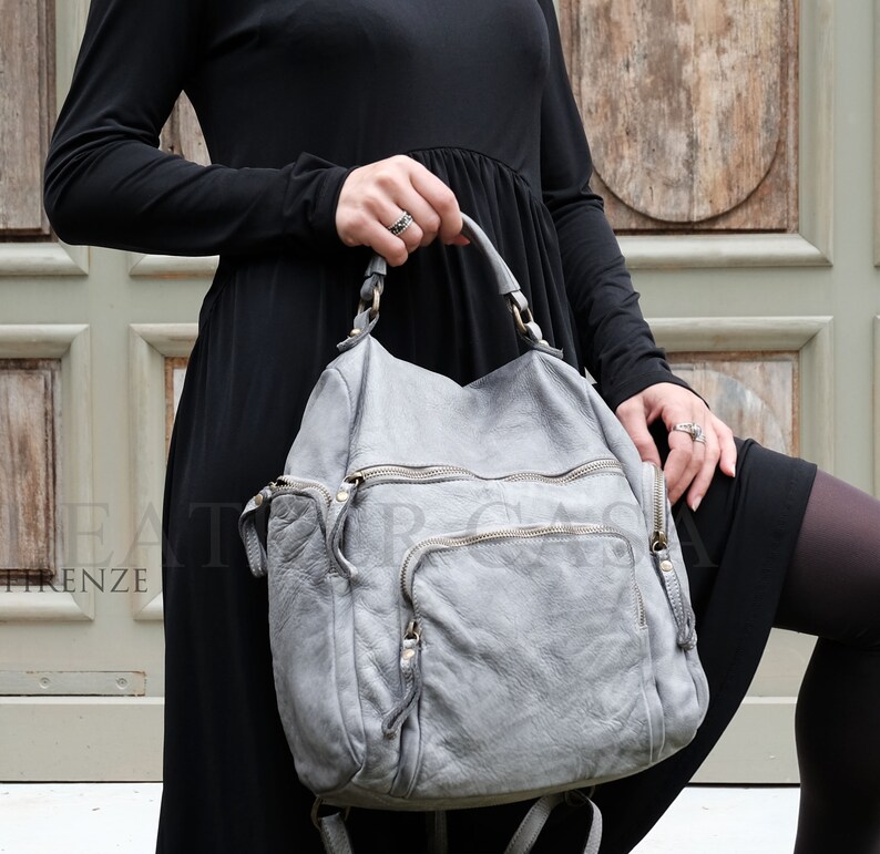 Gray Vintage Leather Backpack,Soft Leather Bag,Leather Bag Women,Women Backpack,Italian Leather Bag,Italian Leather Handbags