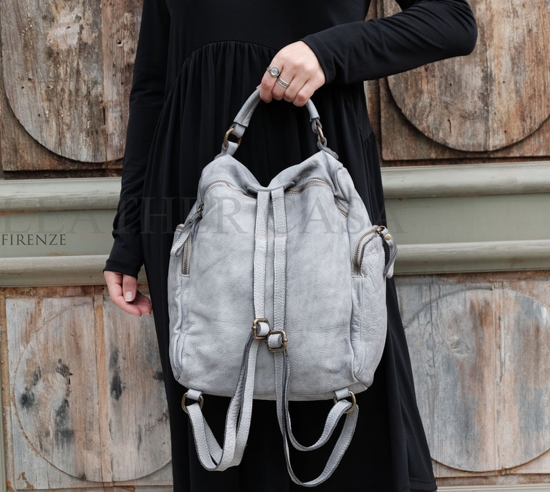 Gray Vintage Leather Backpack,Soft Leather Bag,Leather Bag Women,Women Backpack,Italian Leather Bag,Italian Leather Handbags