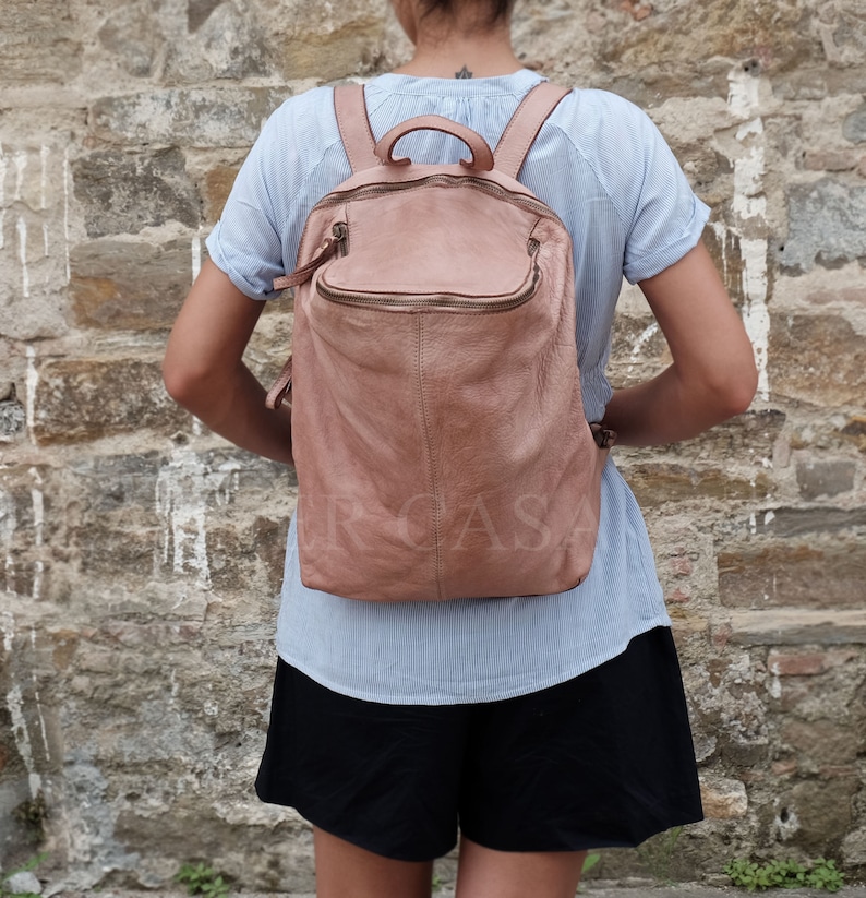 Beige Vintage Leather Backpack,Italian Leather Bag,Soft Leather Bag,Leather Bag Women,Leather Purse Backpack,Italian Leather Handbags