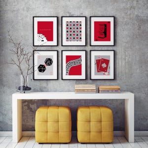 Playing Cards Posters set of 6 Digital Download Prints Casino Style Blackjack Wall Decor