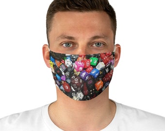 Dice or D&D Fabric Face Mask, Adjustable Nylon Spandex Ear Loops