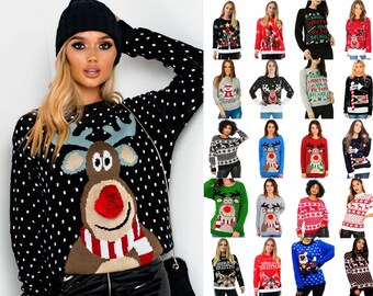 Unisex Xmas Jumper Sweater Retro Novelty Knitted Mens Womens Christmas Jumpers 