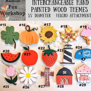 Recortes de madera de 3,5" con temáticas de temporada intercambiables, accesorios, Navidad, Pascua, otoño, verano, Halloween, cumpleaños, San Valentín, primavera