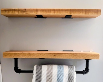 Handcrafted Customized Cherry Shelf with Industrial Pipe Towel Bar