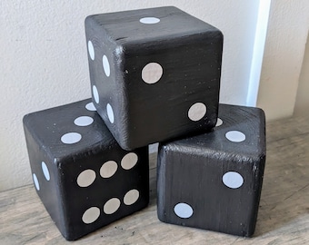 Black and White 3.5&quot; Giant Wooden Dice, Modern, Yahtzee, Game Room, Lawn Dice, Accent Pieces- Black